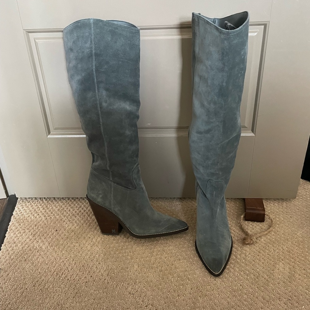 Sam Edelman Suede Western Tall Shaft Boots - Indigo